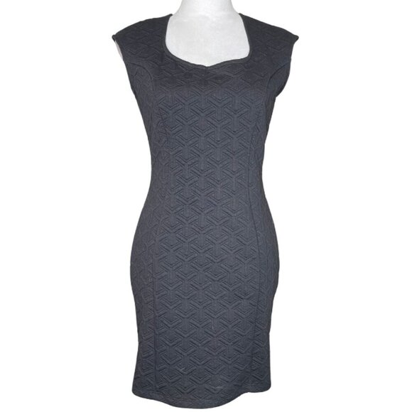 a'gaci Black Geometric Design Cap Sleeve V-Round Neck Dress Size Large Event - Picture 1 of 7